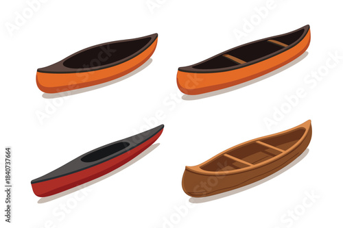 Canoe and kayak collection, flat vector illustration of boats and paddling