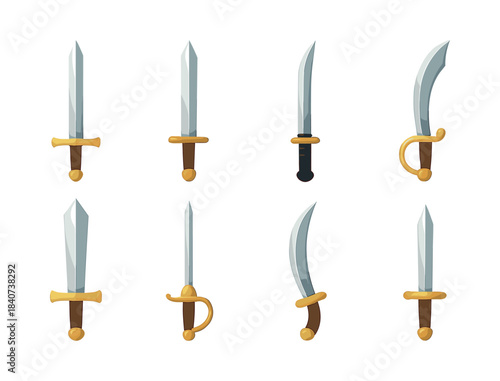 Sword and dagger collection, flat vector illustration, antique weapons, blades