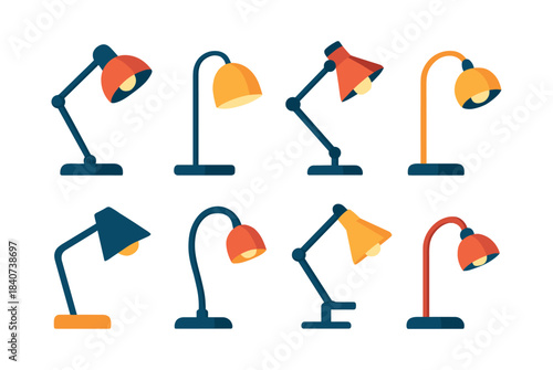 Desk lamp collection, flat vector illustration, table lamps, office lighting design