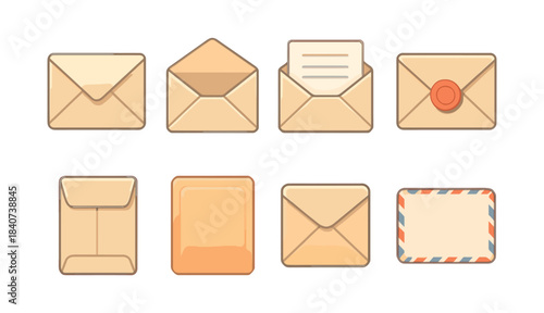 Envelope and letter set, flat vector illustration, mail, postal, stationery