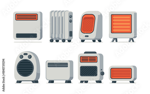 Heater collection, flat vector illustration, electric, portable, appliance design