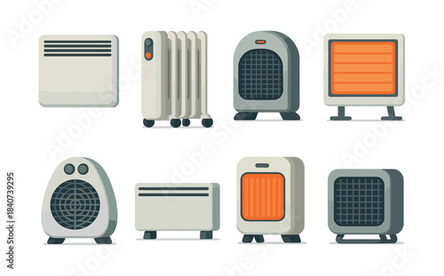 Home heater collection, flat vector illustration, radiators and space heaters