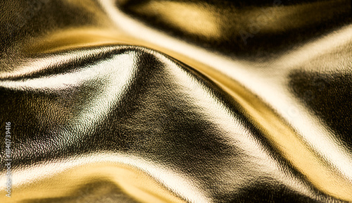 Golden leather texture background, glossy gold leather skin backdrop, fashion. 