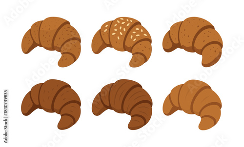 Croissant collection, bread, pastry, flat vector illustration of baked goods