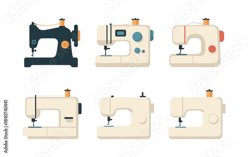 Sewing machine collection, retro, vintage, flat vector illustration