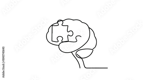 Creative problem solving concept with puzzle piece fitting into brain, symbolizing innovative thinking and mental clarity in modern business and personal development