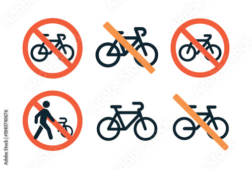 No bicycles and no pedestrians signs, flat vector illustration, traffic symbols