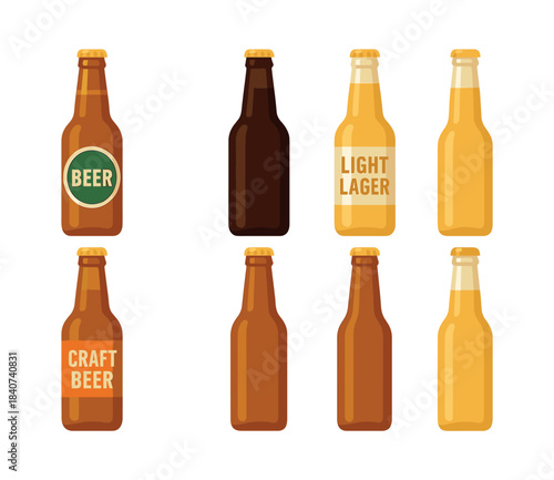 Beer bottle collection vector illustration, craft, lager, flat vector style design