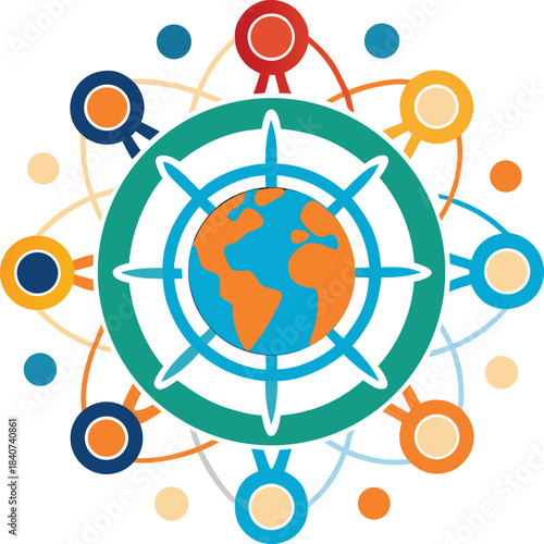 Abstract geometric design with vibrant color palette and classic typography