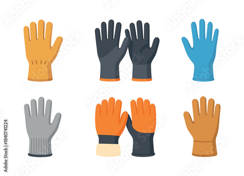 Winter gloves collection, cozy, warm mittens, flat vector illustration