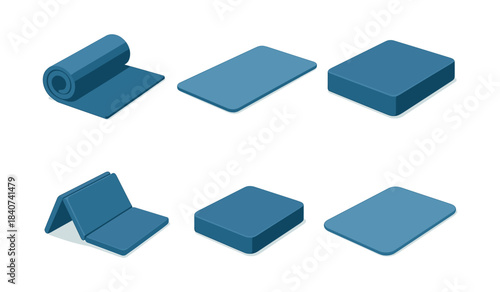 Yoga mat and exercise pad collection, flat vector illustration, fitness equipment
