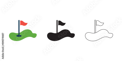 Golf hole flag icon design set, Putting green symbol vector