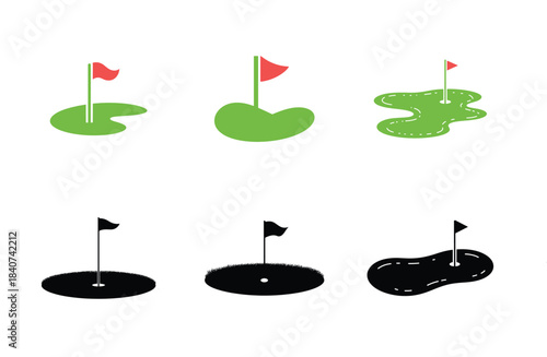 Modern golf flag icon collection with white background