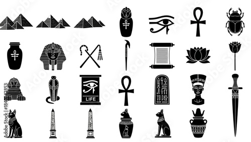 Ancient Egyptian Symbols and Hieroglyphs Pyramids, Sphinx, Scarab Beetle, Ankh, Eye of Horus, and more