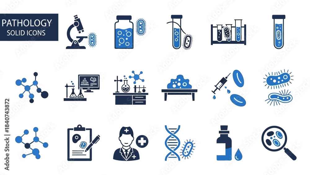 Fototapeta premium Pathology and Medical Research Icons A Comprehensive Collection of Sleek Solid Graphics