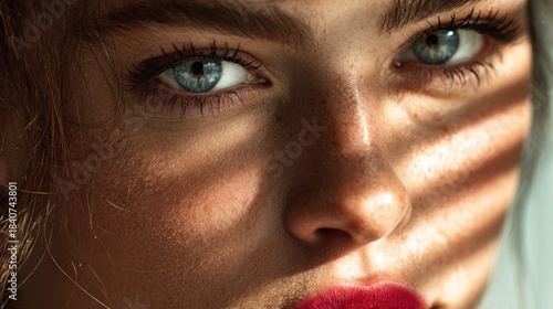 Close-up Portrait Featuring Striking Blue Eyes and Natural Lighting Effects