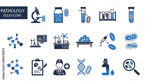Pathology and Medical Research Icons A Comprehensive Collection of Sleek Solid Graphics