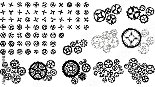 Elegant and versatile vector collection of sleek industrial gears and intricate mechanical cogs, perfect for design projects symbolizing progress, connection, and precision engineering