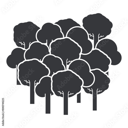 Isolated pictogram showing multiple trees representing forest, ecology, reforestation, environmental protection, nature conservation, sustainable landscape 