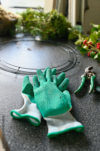 Christmas holiday winter decor, wreath making supplies and outdoor planter displays using natural plants and other organic materials