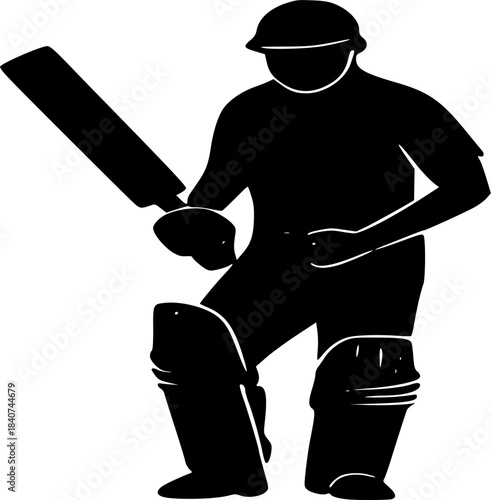 Silhouette of a cricket batsman ready to hit the ball, sports icon