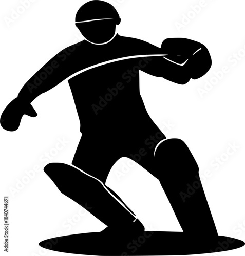 Silhouette of a cricket wicket keeper in catching and throwing the ball