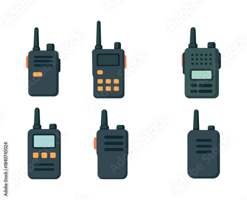 Walkie talkie set, flat vector illustration, radio, communication device
