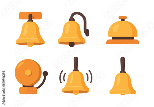 Bell collection, classic, school, desk, flat vector illustration