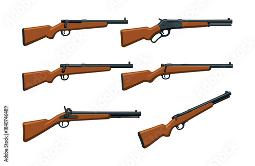 Rifle collection, flat vector illustration, guns, firearms, weaponry design