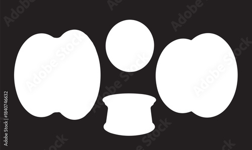 Abstract white shapes on black background vector design elements offering clean silhouettes for modern graphic projects and icon creation with minimalist aesthetic