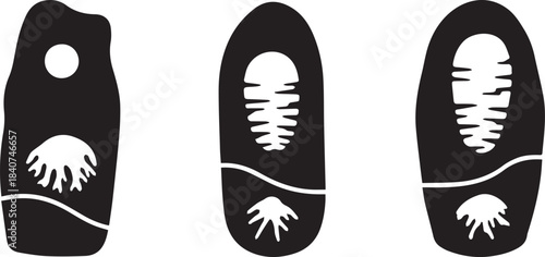 Three stylized silhouettes representing biological cell structures with internal components and energy generation features