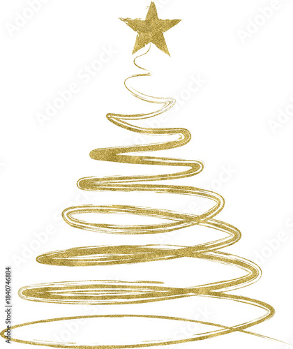 Gold Glitter Brush Stroke Christmas Tree