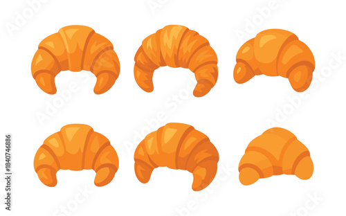 Croissant assortment, bakery items, breakfast pastries, flat vector illustration