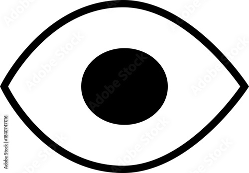 Minimalist black eye icon symbolizing vision, view, visibility, preview, or watch. Clean, modern, versatile design for apps, interfaces, and digital projects.