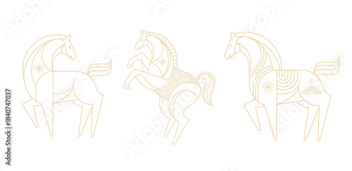 Geometric linear horse illustrations for Chinese New Year 2026