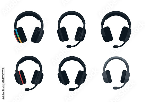 Headphone collection, flat vector illustration of headsets and earphones