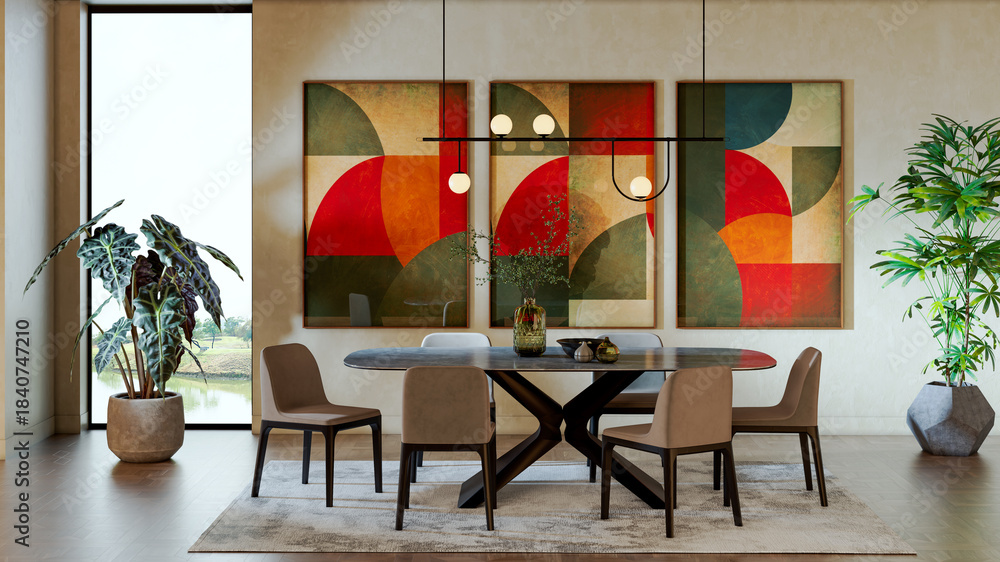 Fototapeta premium Large luxury modern bright interiors Living room mockup illustration 3D rendering image