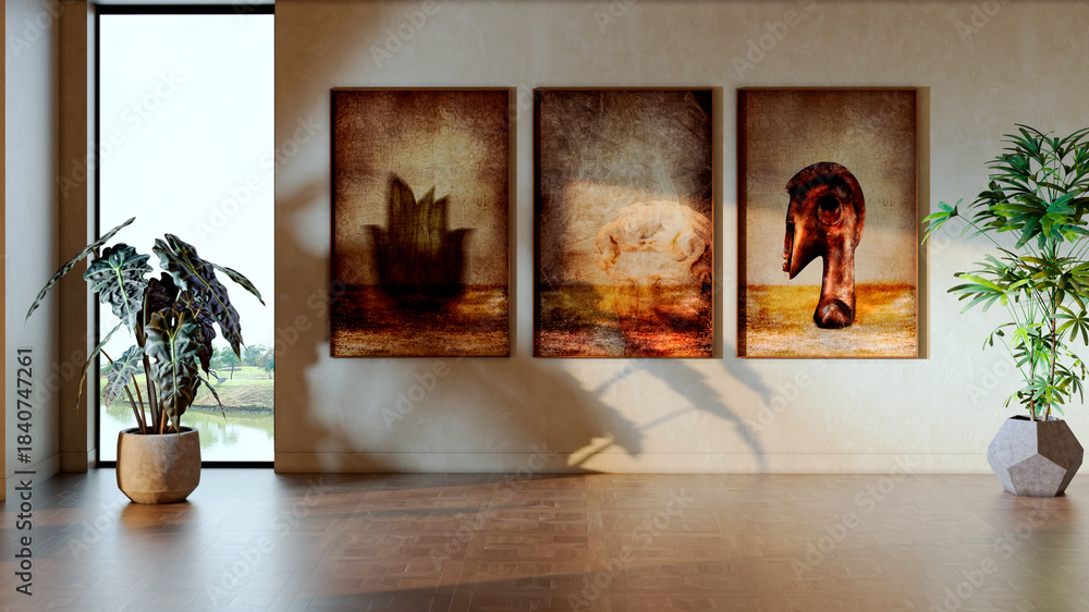 Fototapeta premium Large luxury modern bright interiors Living room mockup illustration 3D rendering image