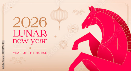 Modern geometric banner for Chinese New Year 2026 - Year of the Horse