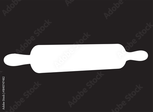 Simple Silhouette of a White Rolling Pin on a Black Background - Vector Graphic