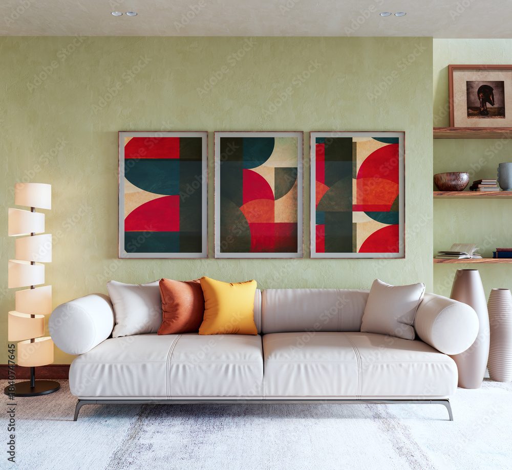 Fototapeta premium Large luxury modern bright interiors Living room mockup illustration 3D rendering image