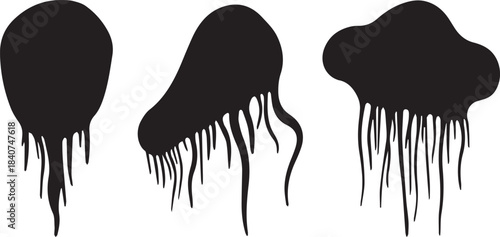Abstract Silhouette of Three Unique Tentacled Forms on a Transparent Background