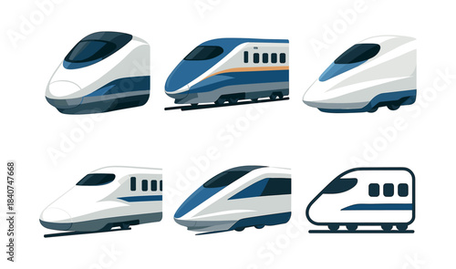 High speed train collection, locomotives and rail transit, flat vector illustration