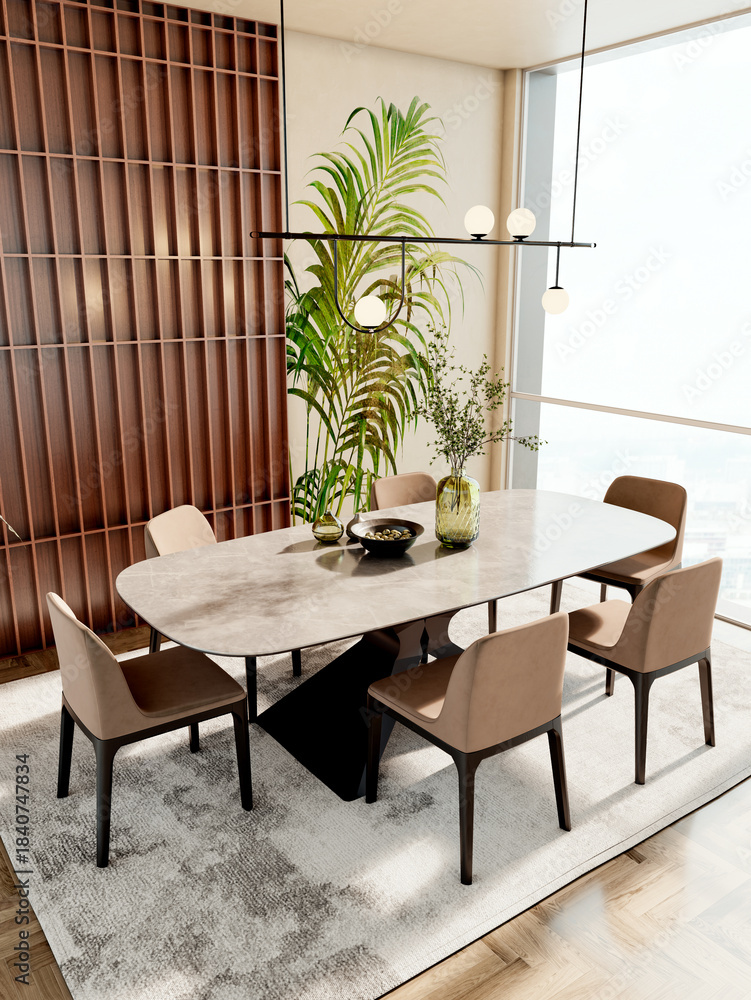 Fototapeta premium Large luxury modern bright interiors Living room mockup illustration 3D rendering image