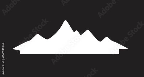 Vector graphic illustrating a dramatic mountain range silhouette, with crisp white peaks against a solid black background, perfect for minimalist designs and outdoor-themed branding