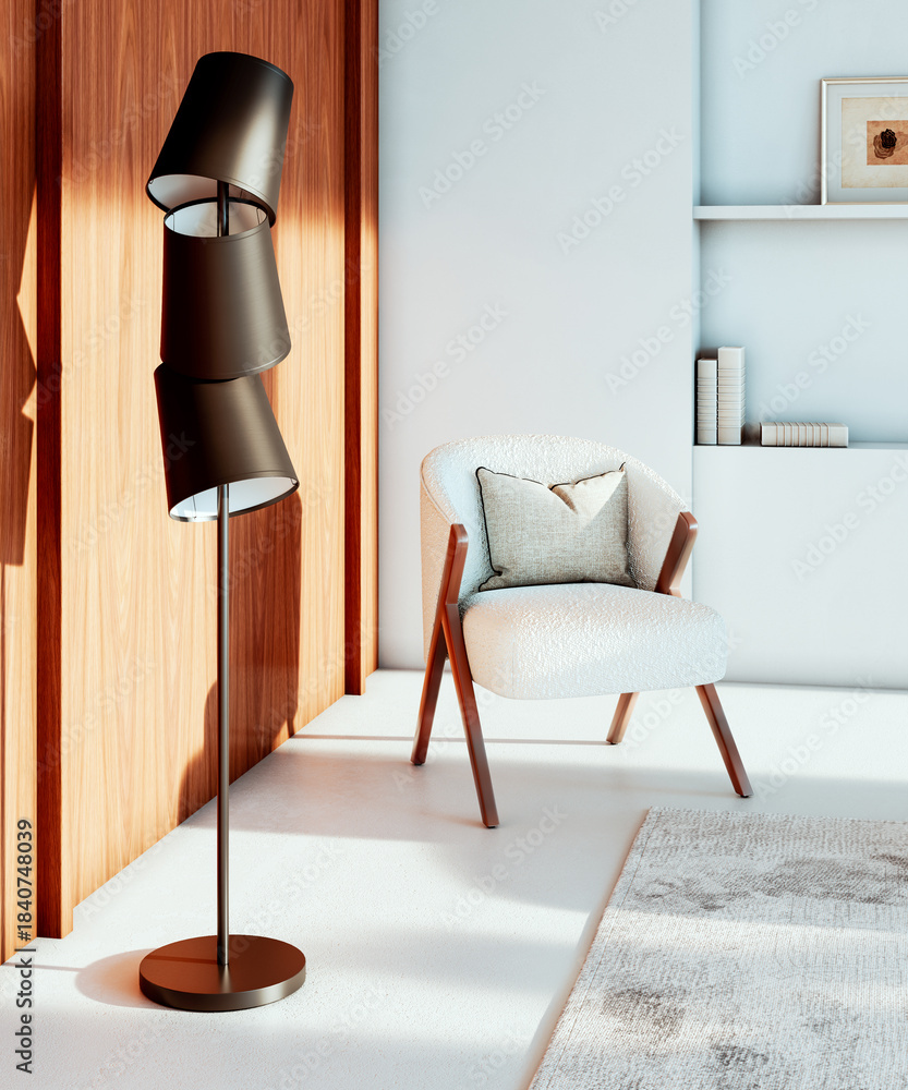 Naklejka premium Large luxury modern bright interiors Living room mockup illustration 3D rendering image