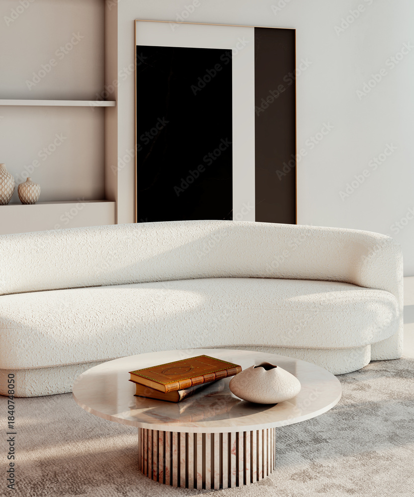 Obraz premium Large luxury modern bright interiors Living room mockup illustration 3D rendering image