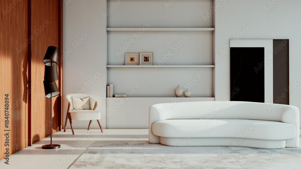 Naklejka premium Large luxury modern bright interiors Living room mockup illustration 3D rendering image