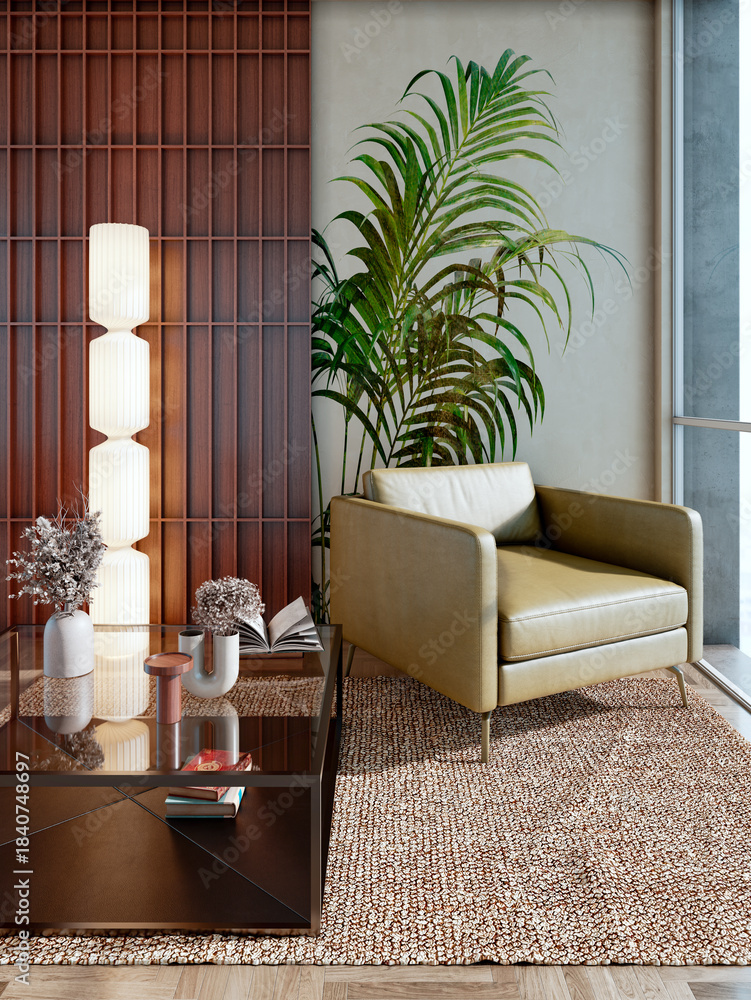 Obraz premium Large luxury modern bright interiors Living room mockup illustration 3D rendering image