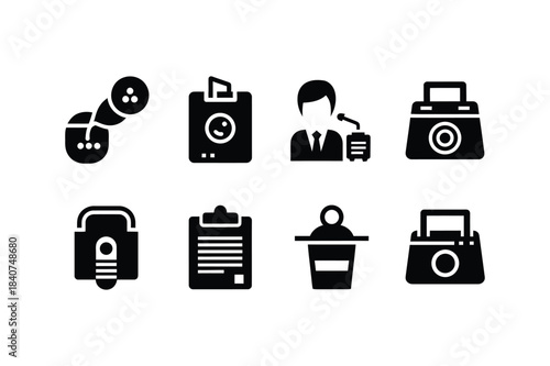 Collection of vintage office and technology icons